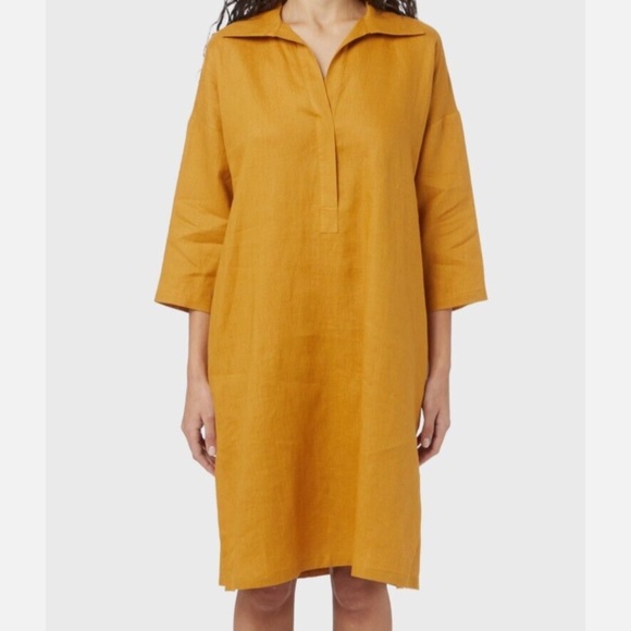 MaxMara | Derris V-Neck Linen Dress in Ochre - Picture 8 of 16